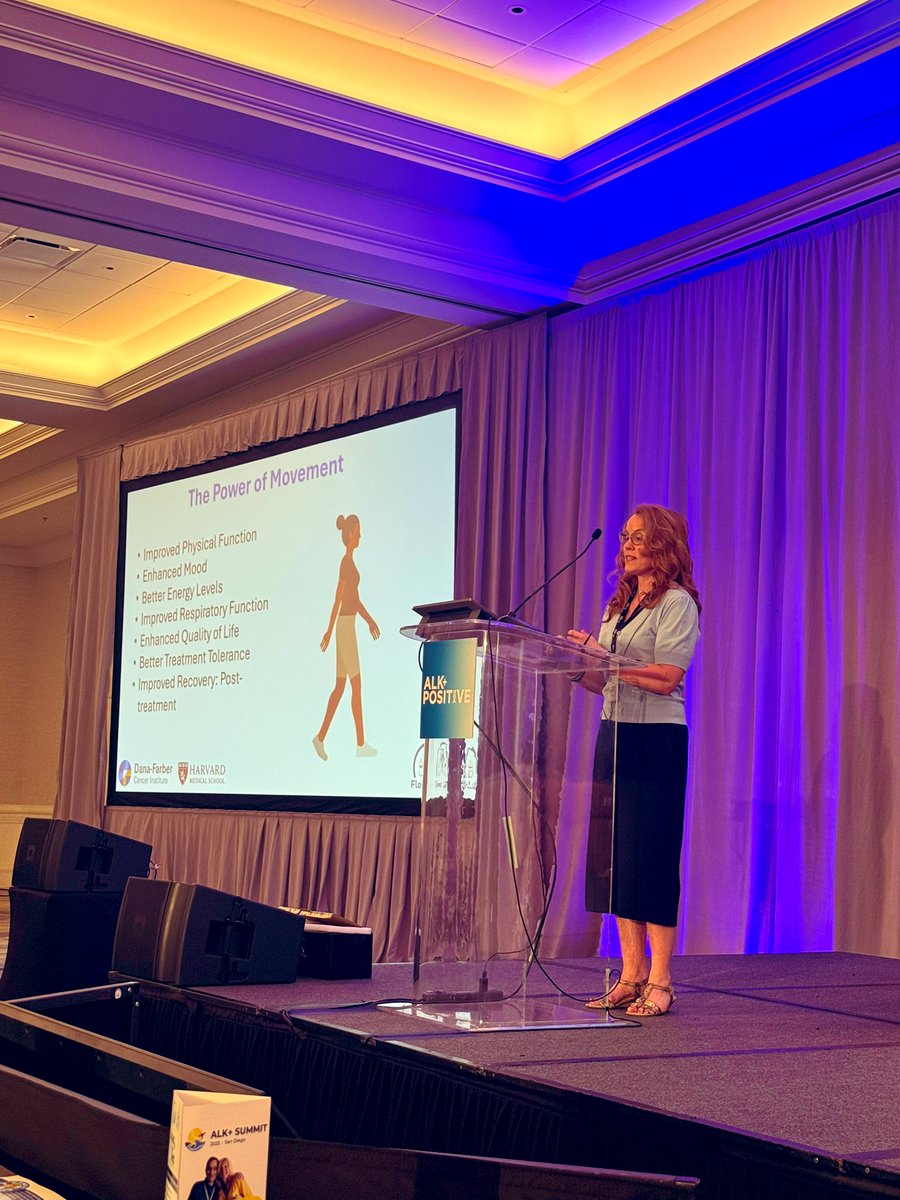 ALKPositiveinc's tweet image. At #ALKSummit25 @DanaFarber’s Nancy Campbell says: We hear that “exercise is medicine” &amp;amp; now the CHALLENGE trial confirms it’s true. 

The good news is not much more required than sneakers &amp;amp; 3-4 brisk 45-60 min walks per week to improve survival. 

#StrongerTogether #LCSM