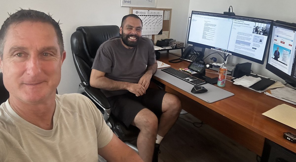 JoeKillinger's tweet image. Look who’s in the office on a Saturday. Michael was hard at some SoCal industrial content creation when I walked in. 🧑💻 @CBI_Commercial #cre #commercialrealestate #realestate #socal #losangeles