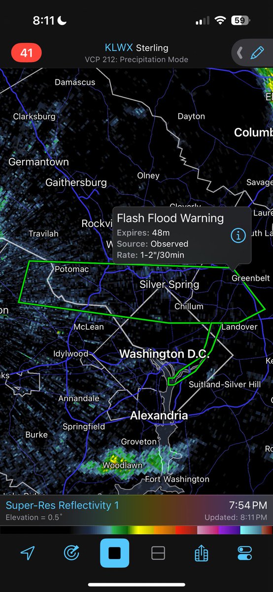 8:12PM: Flash Flood Emergency has been CANCELLED. 

However, a Flash Flood Warning remains in effect until 9:00PM as many roads remain blocked by high water. Continue to avoid these areas. #mdwx #dcwx #wvwx