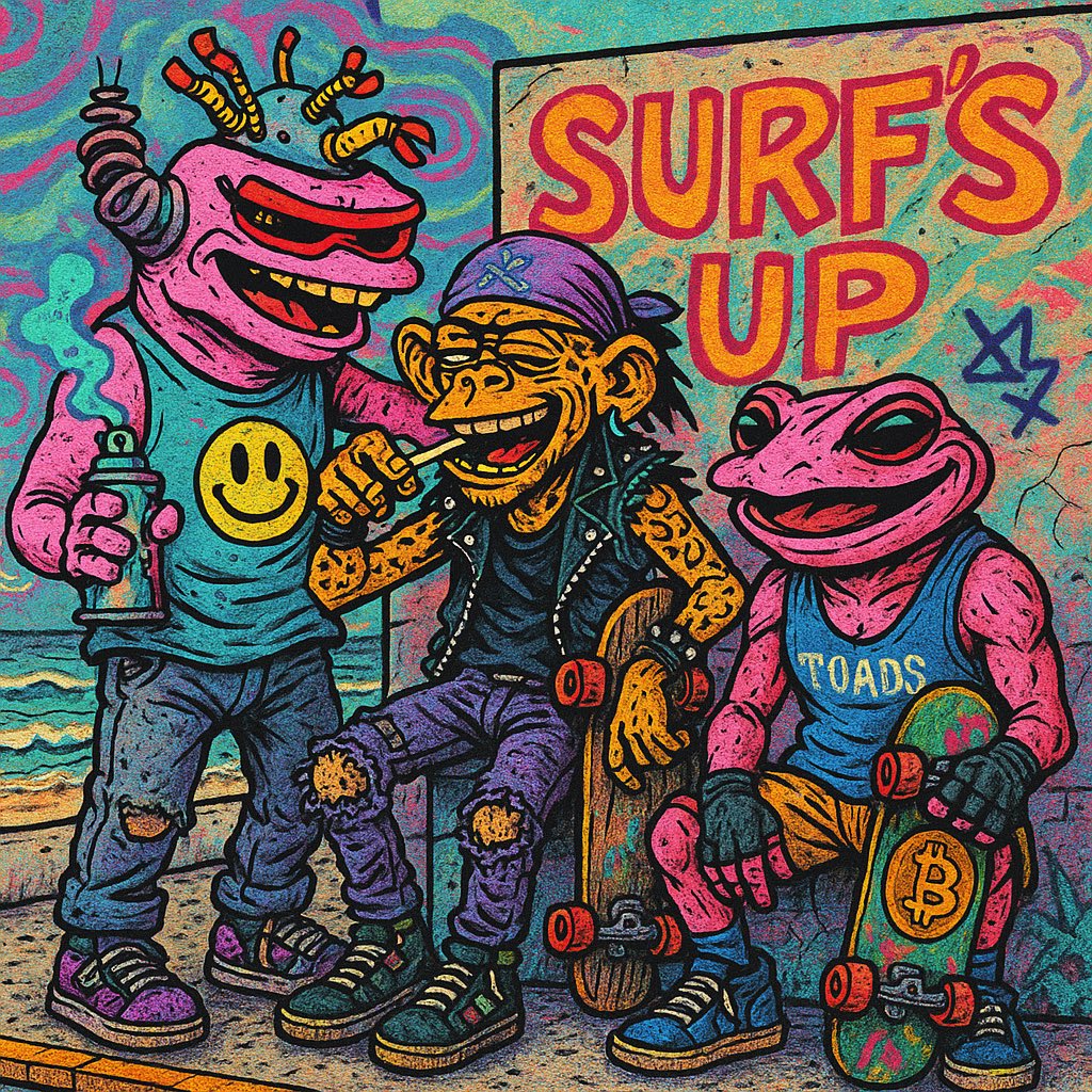capt_morgan00's tweet image. Solana NFTs are feeling like a 90s summer with your best mates
Backyard BBQs, busted vans, and late-night hang outs on rooftops or abandoned buildings.
Each project’s got its own flavour — @GalacticGeckoSG , @CyberFrogsNFT , @BoredApeSolClub , tapes, CD’s, tagging, skating,…