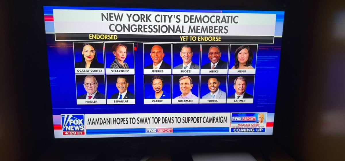ChairmanEdCox's tweet image. Subject to Zohran Mamdani’s tedious word salads (a more intelligent mix than VP Harris’s and with spicy zingers) fuzzing up his hard core Socialism, those most threatened by primaries will cave as the looney left continues its conquest of the Democrat party.