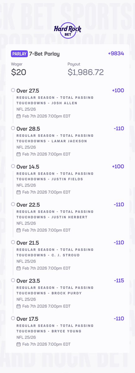 nfldfspicks's tweet image. NFL PLAYER PROP FUTURES PARLAY!
Always Free! 🤝
Cooking up some early player prop parlays to share with all my people! 🔥
These are my favorite QB Td bets parlayed into one big payday! Smash a free follow to keep seeing fire NFL parlays! last year we cashed over 20k in…