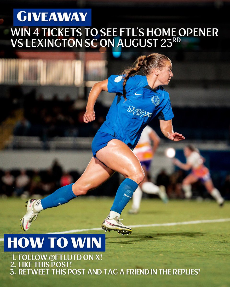 FTLUTD's tweet image. 🎟 GIVEAWAY TIME! 🎟
Want to win 4 FREE tickets to our Home Opener vs. Lexington SC on August 23?🔥
Entering is easy and FREE:
1️⃣ - Follow us on X 📱
2️⃣ - Like this post ❤️
3️⃣ - Retweet & tag a friend in the replies (each tag = one entry!) 🤝