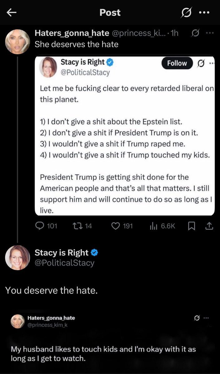 Stacy is Right (@politicalstacy) on Twitter photo <a href="/princess_kim_k/">Haters_gonna_hate</a> See how easy this is?
This is reprehensible behavior. Shame on all of you for reposting this bullshit. Shame on you. <a href="/princess_kim_k/">Haters_gonna_hate</a> See how easy this is?
This is reprehensible behavior. Shame on all of you for reposting this bullshit. Shame on you.