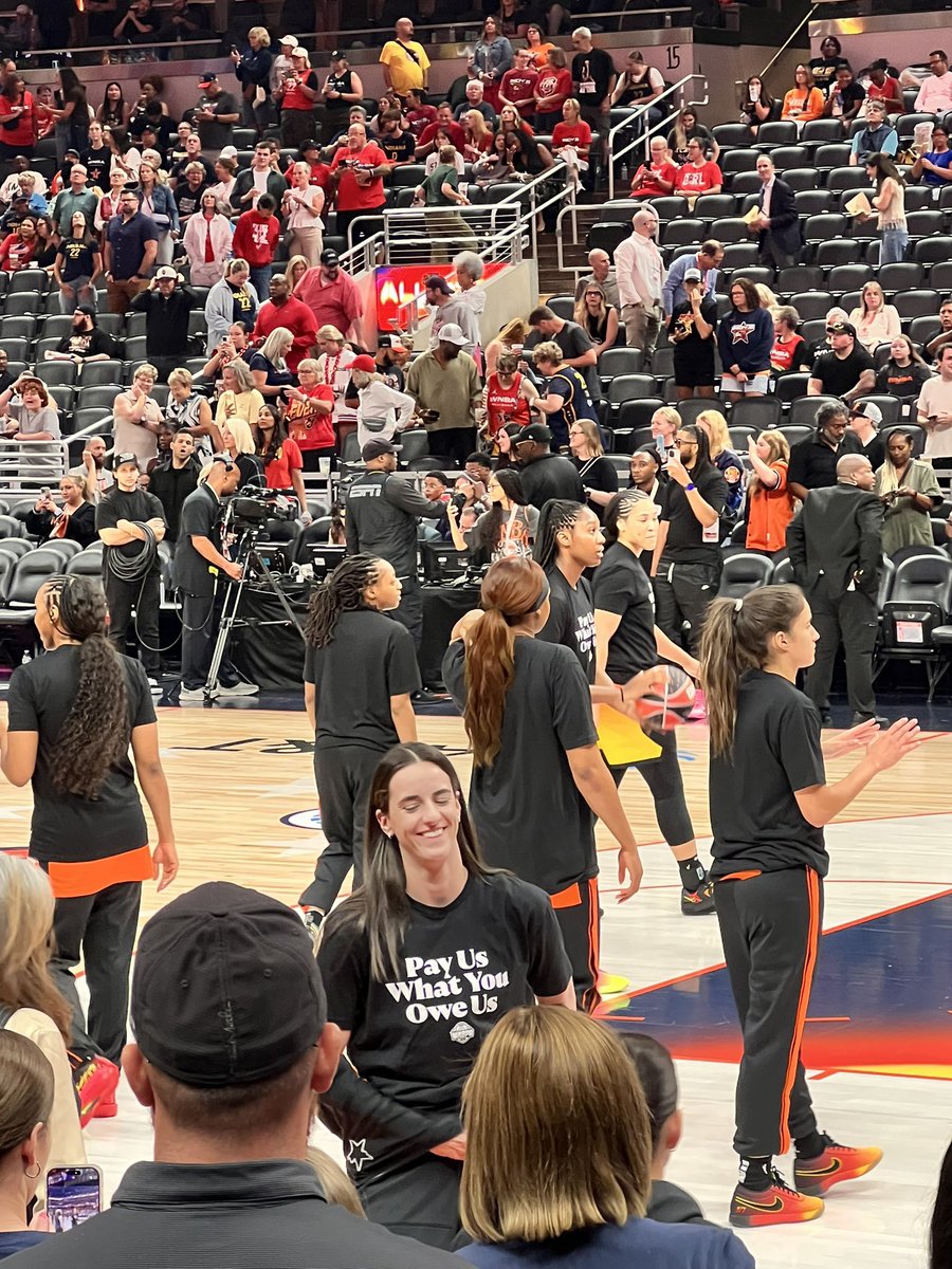CClarkReport's tweet image. Players reveal their “pay us what you owe us” shirts under their warmups
WNBA players have expressed frustration over lack of progress in CBA negotiations