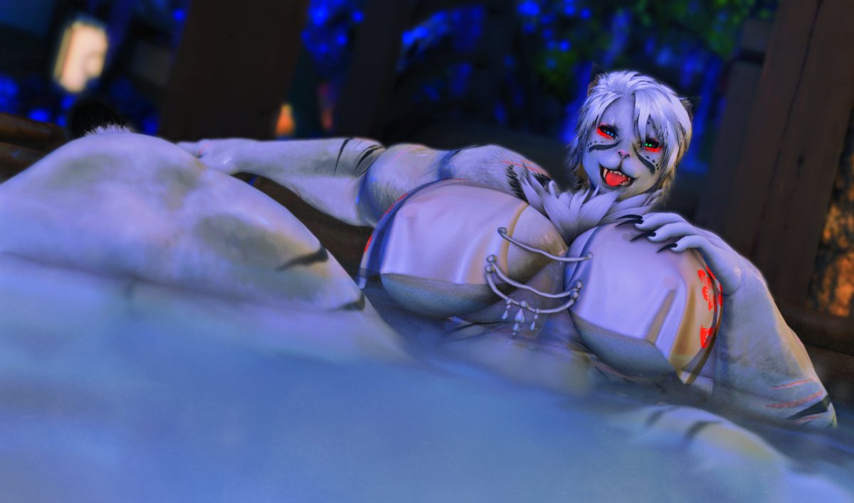 Hello lovely, here enjoying the hot tub... thought it could use a little more steam. Think you can help with that hehe? 😉~🤍
#ff14lewd 
#ffxivlewd 
#hrothgal 
#femhroth 
#Hrothgar