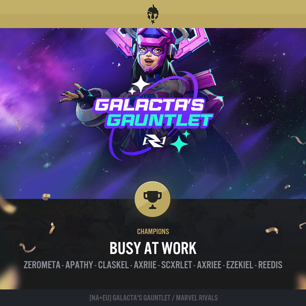 EGL's tweet image. 👏Busy👏at👏work!
Congratulations on taking the victory among 20 teams!
@Reedis23 @Imfrxsted @ZeroMeta @caribobjr @Artxrias_
Thanks to all the teams who joined! More tournaments coming soon ✨