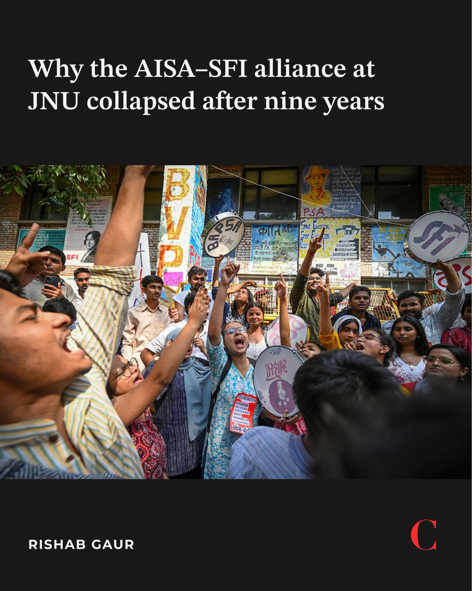 thecaravanindia's tweet image. Why the AISA–SFI alliance at JNU collapsed after nine years
@_rishabgaur_ reports: caravanmagazine.in/politics/jnu-s…