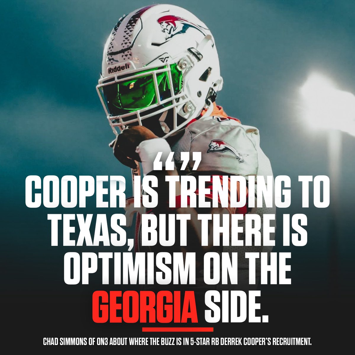 DawggRecruiting's tweet image. Here is an update on 5-star RB Derrek Cooper who will announce his commitment tomorrow. 👀

Cooper has received a good amount of predictions in favor of Texas. Will #Georgia pull off a stunner tomorrow? 🤔