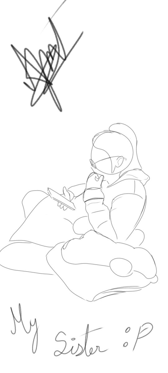 WoofiSteve2's tweet image. A quick doodle of my sister irl with her phone.