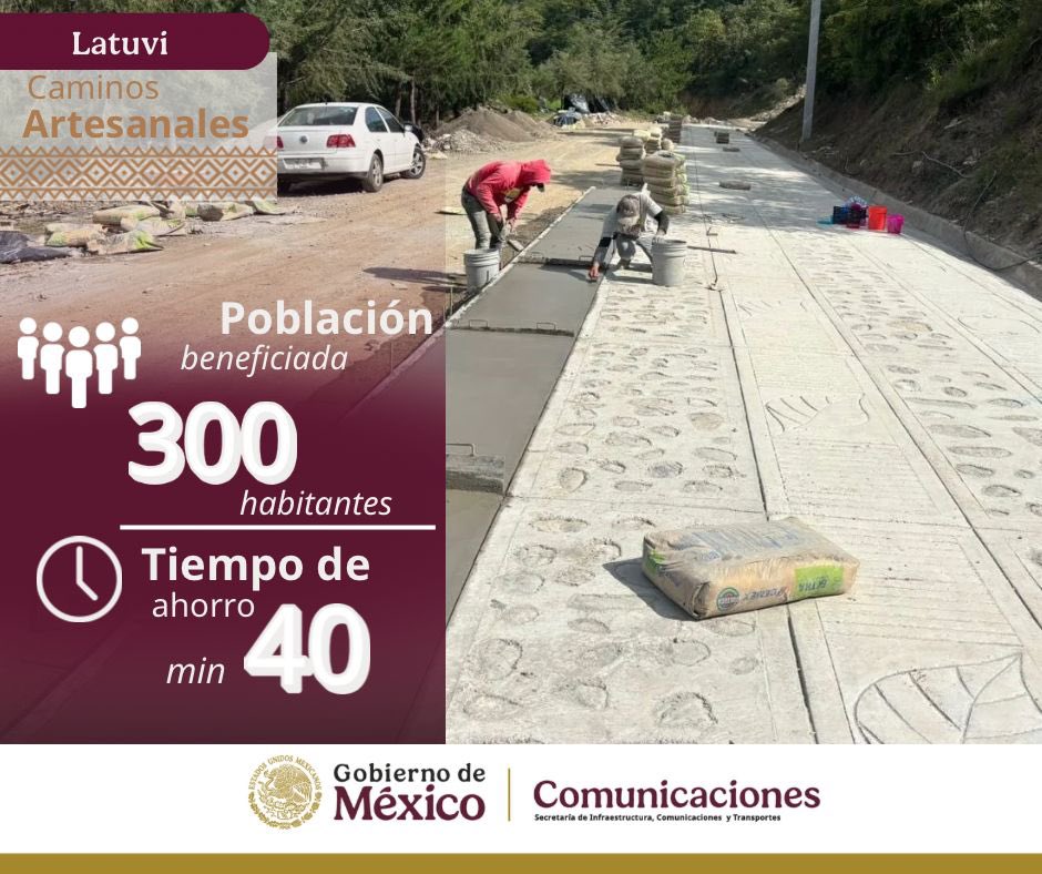 🚧En la comunidad de Latuvi, municipio de Ixtlán de Juárez, Oaxaca, avanza la pavimentación de caminos artesanales, un proyecto prioritario que fortalece la conectividad en la Sierra Norte.

Estas acciones impulsan el desarrollo regional, reducen los tiempos de traslado y mejoran