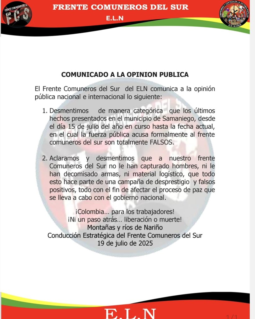 Comunicado a la opinión Pública nacional e internacional