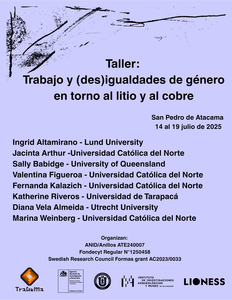 📍 San Pedro de Atacama fue el escenario del taller "Trabajo y (des)igualdades de género en torno al litio y al cobre", realizado entre el 14 y el 19 de julio de 2025.

Durante seis días, investigadoras/es, compartieron reflexiones, experiencias y saberes sobre las dinámicas