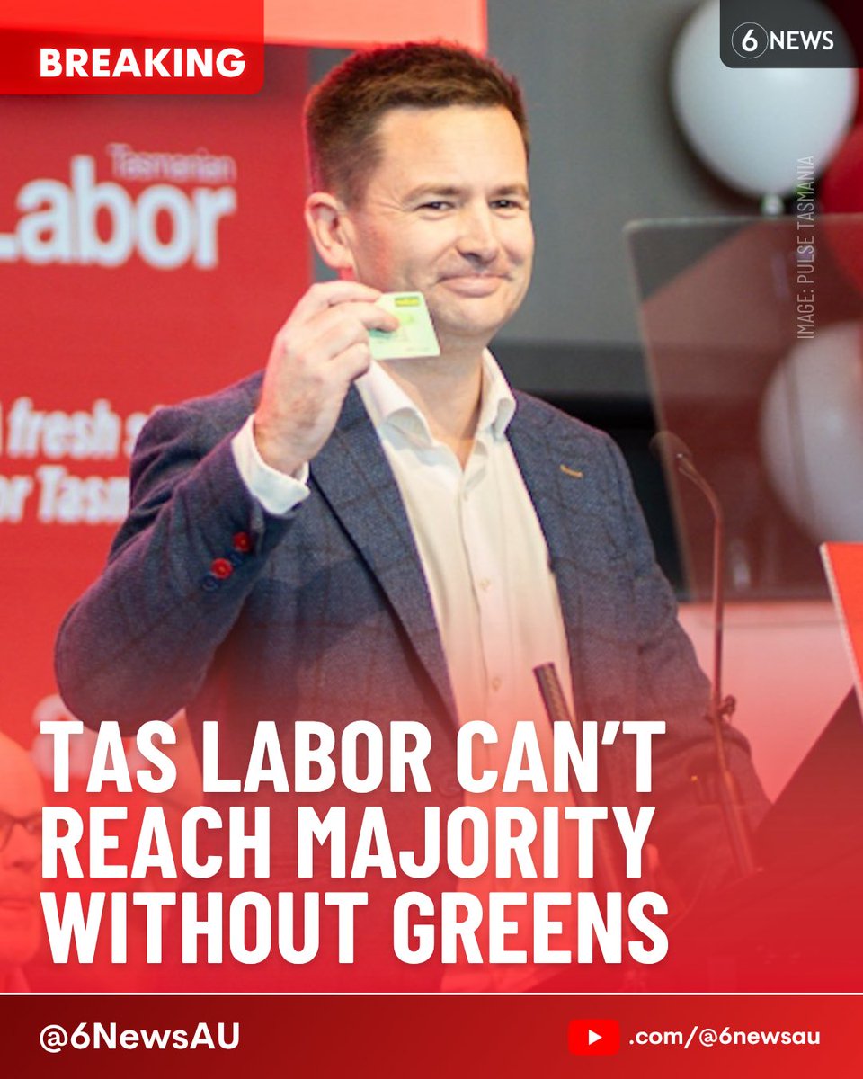 6NewsAU's tweet image. Labor appears unable to reach the majority 18-seat mark in the Tasmanian House of Assembly without the Greens
Results show Labor wins 9-12 seats, the Greens 5-6, and independents 3-4
The Liberals will win 13-14 – and the Shooters, Fishers and Farmers Party is a chance of 1
