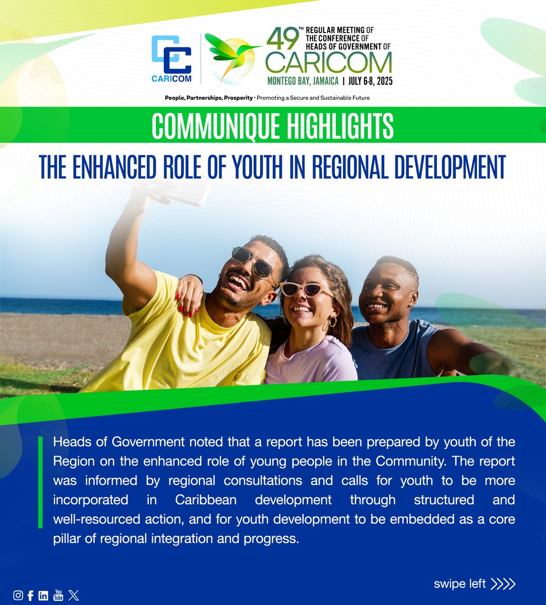 CARICOMorg's tweet image. 🗣️ Youth voices matter.
➡️Swipe now to learn more.
📲 Scan the QR code or click to read the Communique now caricom.org/communique-for…
#CARICOMYouth #CommuniqueHighlights #49HGC
