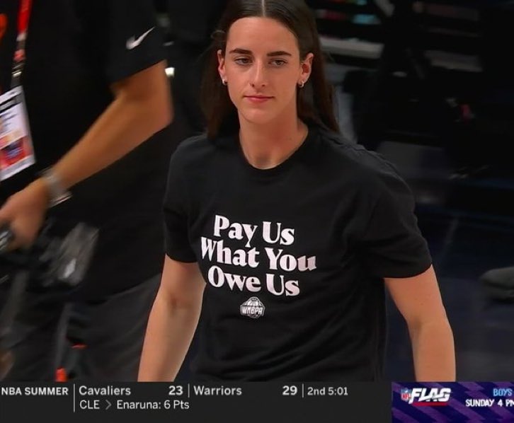 Caitlin Clark and the WNBA All-Stars were wearing "Pay Us What You Owe Us" shirts in warmups 👀