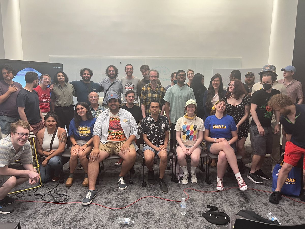 Wellstonist's tweet image. So many people showed up to listen to me, @kareemisposting, @lentil_enjoyer, @maevehove, and @monsteramags talk with Boston DSA about Zohran’s victory and the challenges ahead! And thanks to @daschunk and @souralmonds for putting this panel on. The joyous work continues!