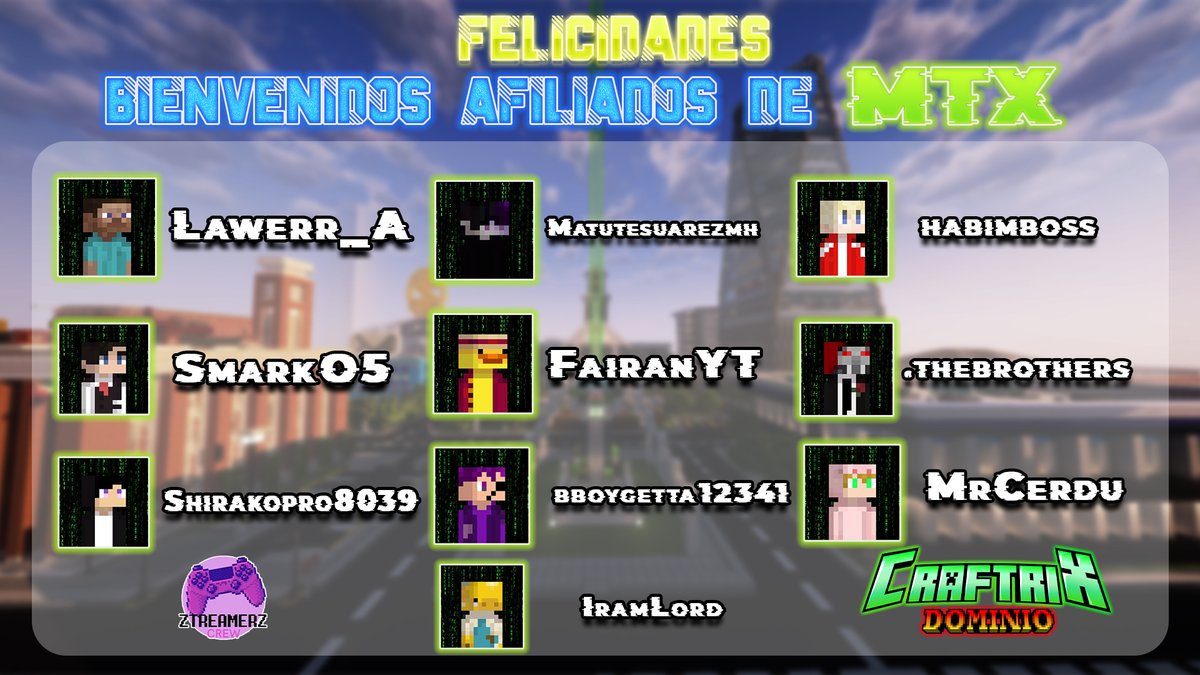 𝙋𝙍𝙄𝙈𝙀𝙍𝘼 𝙇𝙄𝙎𝙏𝘼 𝘿𝙀 𝘼𝘾𝙀𝙋𝙏𝘼𝘿𝙊𝙎
𝙎𝙀𝘼𝙉 𝘽𝙄𝙀𝙉𝙑𝙀𝙉𝙄𝘿𝙊𝙎 𝘼 𝙎𝙐 𝙉𝙐𝙀𝙑𝙊 𝙃𝙊𝙂𝘼𝙍!

#Craftrix2Domino #MinecraftRoleplay #MinecraftRP