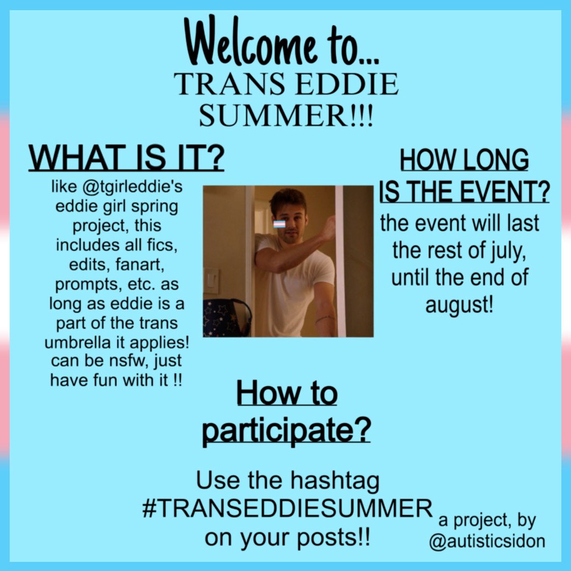 autisticsidon's tweet image. inspired by @tgirleddie’s #girleddiespring i bring to you, #transeddiesummer !
i have had this idea for a WHILE and finally got the motivation to do it!!
if you have any questions feel free to dm me!!! &lt;3