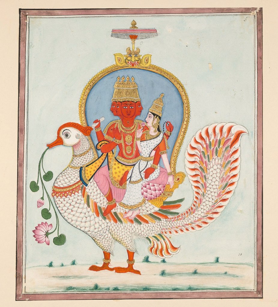CliosChronicles's tweet image. Brahma and Sarasvati seated upon their vahana the hamsa.
Early 19th century
