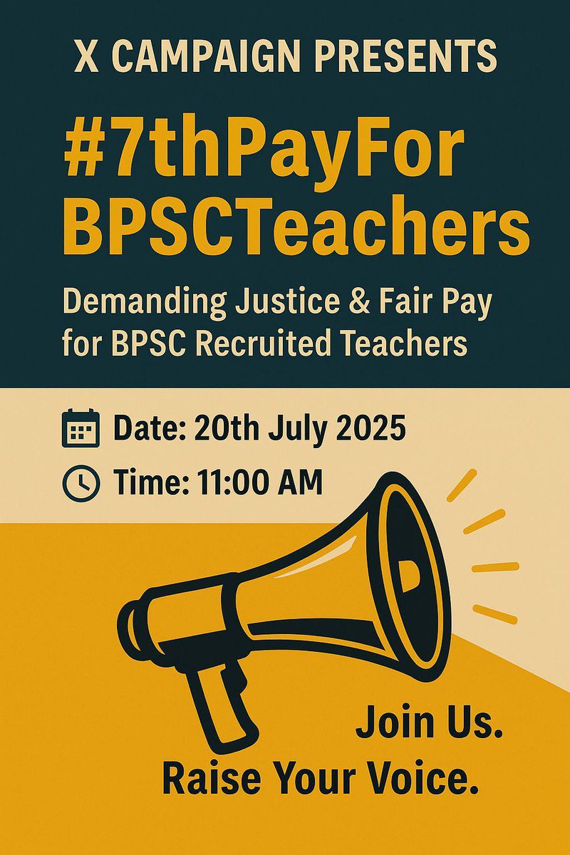 Join Us..🤝

Raise Your Voice.
📢📢✔️✔️

#7thPayForBPSCTeachers 
#7th