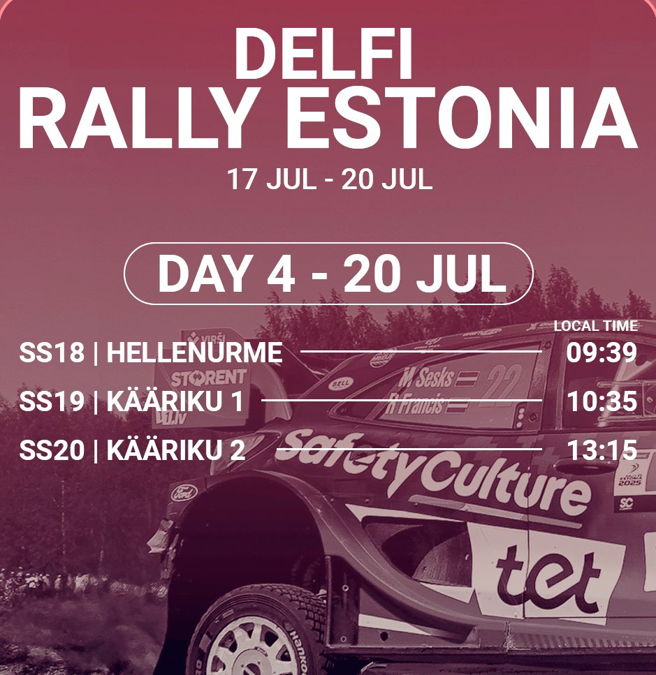 MSesks's tweet image. @Ralyestonia Super Sunday– let’s go! 💥
#WRC #RallyEstonia #Sesks #Francis #MSport #SafetyCulture #Rally1 #Ford #Tet #11lv #Storent #OtankiMill #Virši #Armora #Miķelis #Redbull