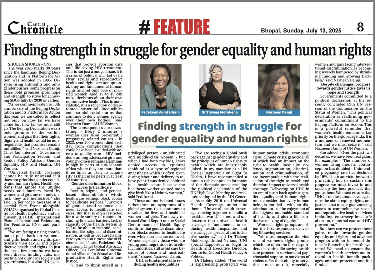 getalkslive's tweet image. 🔶2025 marks 3️⃣0️⃣years since landmark #BeijingDeclaration & PfA was adopted. Despite rising anti-rights push, some progress gives hope
Insights: @NazneenDamji @UN_Women, Kemi @Fos_Feminista, @drtlaleng
🔶Central Chronicle
centralchronicle.com/epaper/archive…
🔶CNS
citizen-news.org/2025/06/findin…