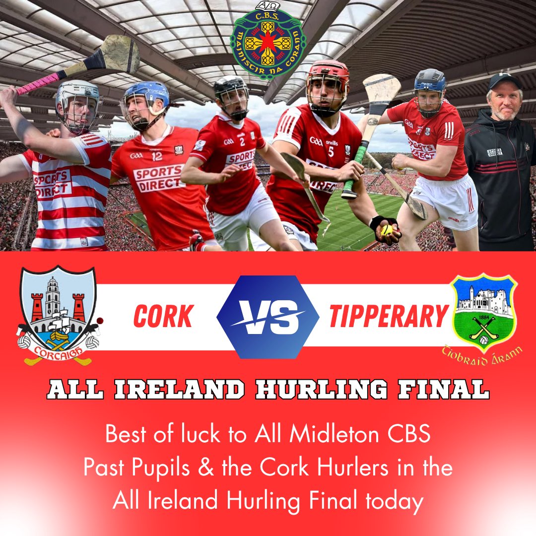 Best of luck to Ger, Ciarán, Brion, Conor, Diarmuid, Billy &amp; the Cork hurlers in the All Ireland Hurling Final today from all in Midleton CBS.

Up the Rebels! 🔴⚪️

<a href="/OfficialCorkGAA/">Cork GAA</a>