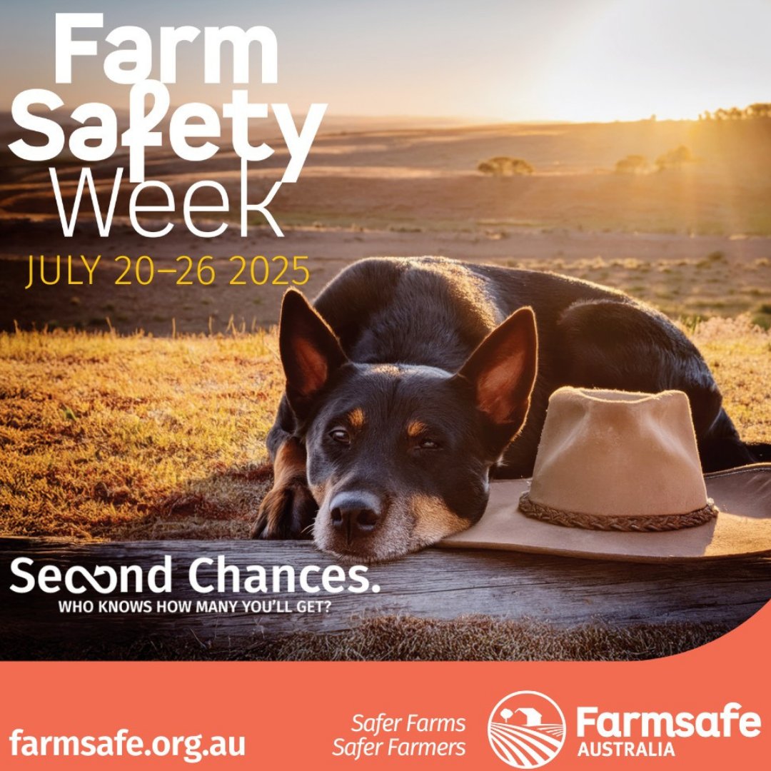 20 – 26th July is National Farm Safety Week
This year’s National Farm Safety Week theme, Second Chances – Who Knows How Many You’ll Get? 
Check out Farm Safe’s practical tools and resources at farmsafe.org.au 
#FarmSafetyWeek #SafeFarms #ThinkSafeFarmSafe