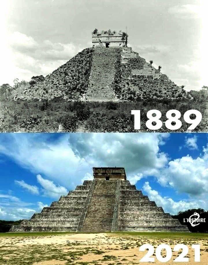 4gottenHist's tweet image. Good morning, truthseekers.
This is a fascinating imaging showing you Chichen Itza in Mexico before and after it was excavated.