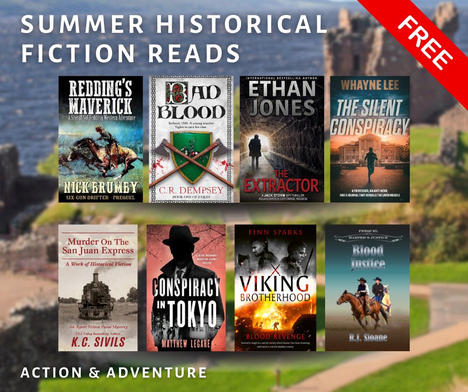 karen_baney's tweet image. Looking for grit with your sunshine? ☀️
Check out these FREE historical action & adventure reads—including Blood Justice, a western prequel from R.J. Sloane.
📚 Saddle up 👉 books.bookfunnel.com/summerfree/e6t…
#FreeReads #frontierfiction #HistoricalAdventure #CleanFiction