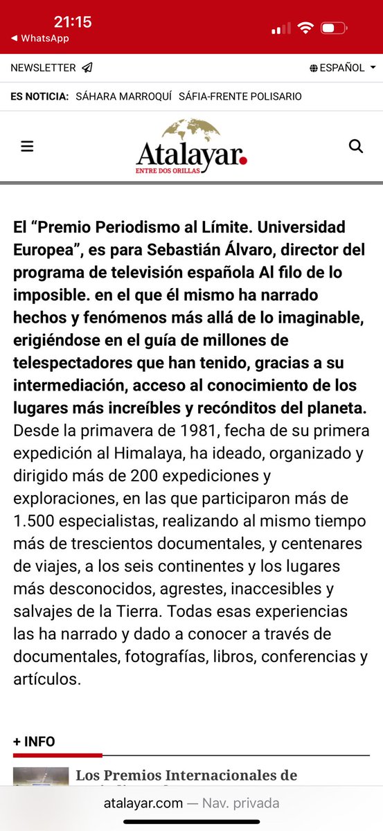 Plataforma Defensa Montañas Aragón (@pdmaaragon) on Twitter photo Enhorabuena a <a href="/sebas_alvaro/">Sebastian Alvaro</a> por este premio que reconoce toda una vida dedicada al periodismo, la divulgación, el alpinismo y a transmitir un mensaje claro: su amor y defensa de las montañas. Enhorabuena a <a href="/sebas_alvaro/">Sebastian Alvaro</a> por este premio que reconoce toda una vida dedicada al periodismo, la divulgación, el alpinismo y a transmitir un mensaje claro: su amor y defensa de las montañas.