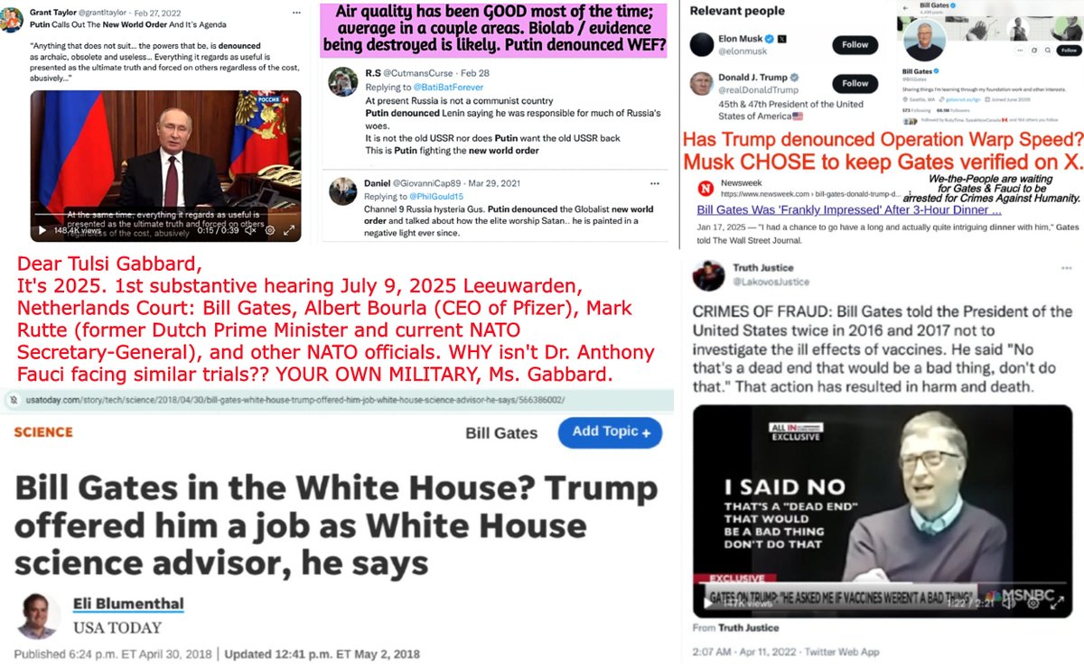 Jason Yip (@maggini_19) on Twitter photo Rose Webster <a href="/GetMyGist/">Rose Webster</a> here 🇨🇦♀️, politically homeless. #Restitution #ArrestFauci #ArrestGates #ArrestBourla etc.
#OperationWarpSpeed = 🌎#Genocide & on .<a href="/POTUS/">President Donald J. Trump</a>'s OWN 🇺🇸 #Military.
DENOUNCED YET .<a href="/TulsiGabbard/">Tulsi Gabbard 🌺</a> ⁉️ WHY NOT⁉️ #Trump isn't MAN enough⁉️
#FAFO #CanadaIsNotForSale Rose Webster <a href="/GetMyGist/">Rose Webster</a> here 🇨🇦♀️, politically homeless. #Restitution #ArrestFauci #ArrestGates #ArrestBourla etc.
#OperationWarpSpeed = 🌎#Genocide & on .<a href="/POTUS/">President Donald J. Trump</a>'s OWN 🇺🇸 #Military.
DENOUNCED YET .<a href="/TulsiGabbard/">Tulsi Gabbard 🌺</a> ⁉️ WHY NOT⁉️ #Trump isn't MAN enough⁉️
#FAFO #CanadaIsNotForSale