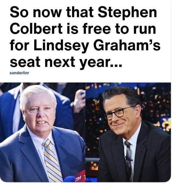 Who’s ready to see Stephen Colbert take Lindsey Graham’s seat next year? 💙💙