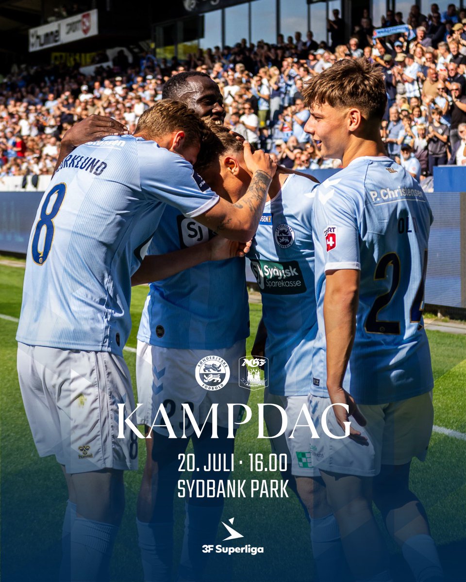 𝗞𝗔𝗠𝗣𝗗𝗔𝗚
⚽️: 3F <a href="/Superligaen/">3F Superliga</a> 
🆚: <a href="/AGFFodbold/">AGF</a> 
🏟: Sydbank Park
⌚️: 16.00 
⛅️: 27°
#️⃣: #sjfagf
📺: TV2 Sport X og TV2 Play 
📻: LIGA på P4
🎟: shop.soenderjyskefodbold.dk