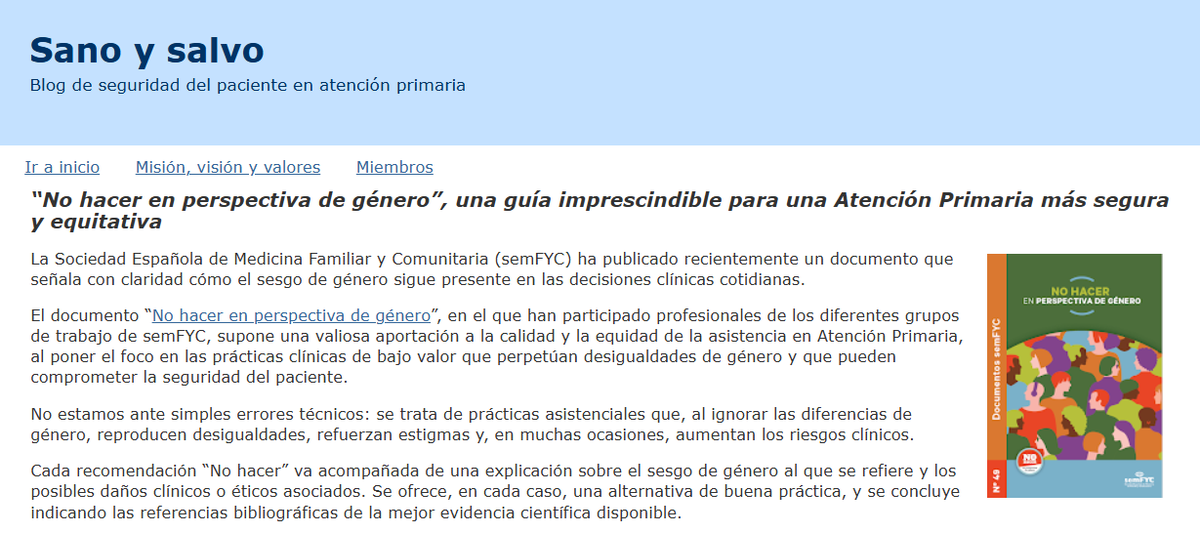 "No hacer en perspectiva de género", una guía imprescindible para una Atención Primaria más segura y equitativa
12 recomendaciones de semFYC para:
1⃣ introducir la perspectiva de género en la práctica clínica
2⃣ mejorar la seguridad del paciente
sano-y-salvo.blogspot.com/2025/07/no-hac…
#SegPac