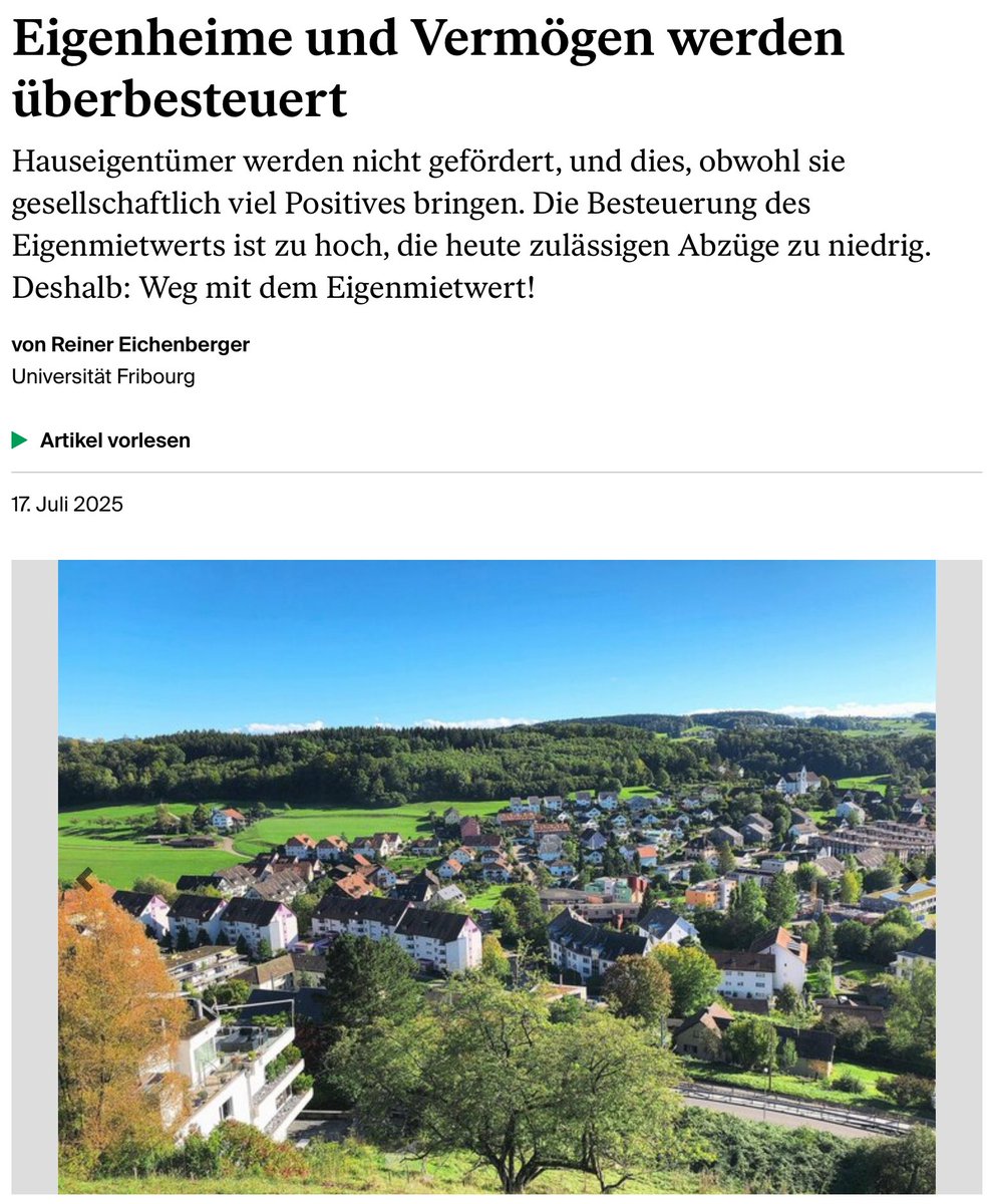 ralphbauert's tweet image. Eigenheime und Vermögen werden überbesteuert. Lesenswerter Artikel von Prof. Dr. Reiner Eichenberger zum Eigenmietwert: der-hauseigentuemer.ch/artikel/eigenh…
#immobilien #immobilienmarkt #hauseigentum #wohneigentum #steuern #eigenmietwert @faire_steuern