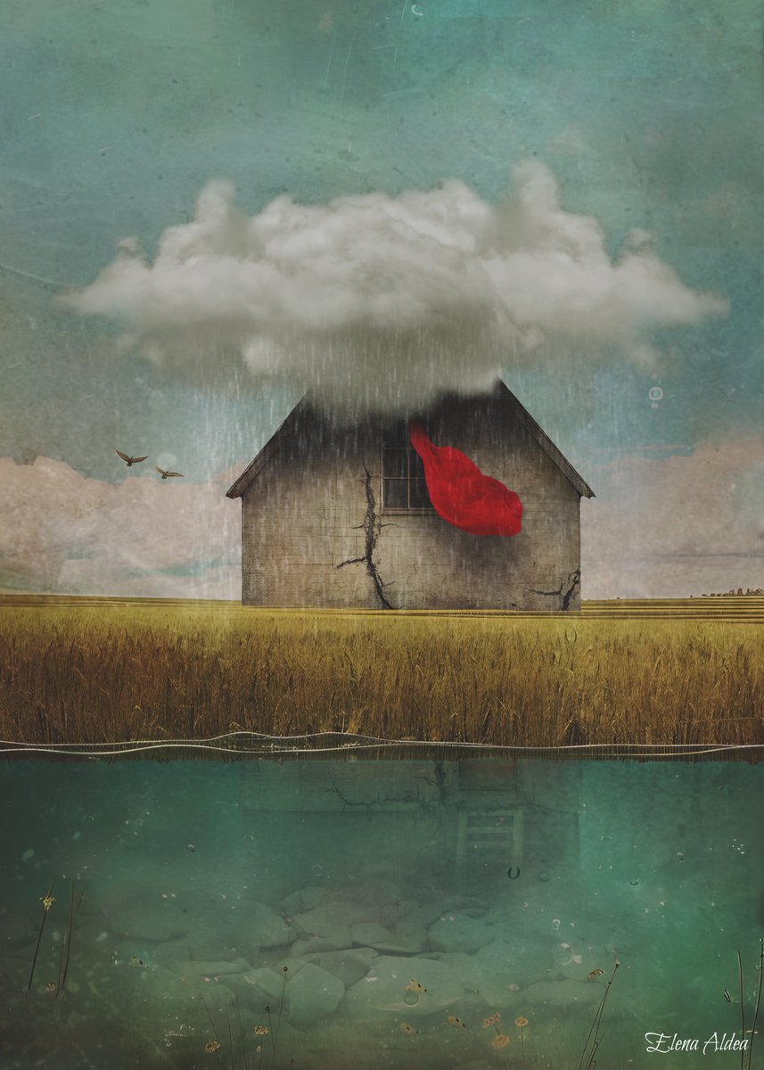 A single cloud lingers above a fractured home. The world is dry, but here, the sky remembers. Grief doesn't always scream—sometimes, it rains quietly on what still stands.
#TheSkyRemembers #SurrealArt #NFTVisions_Art #EmotionalArt #CartographiesOfSilence #Rarible