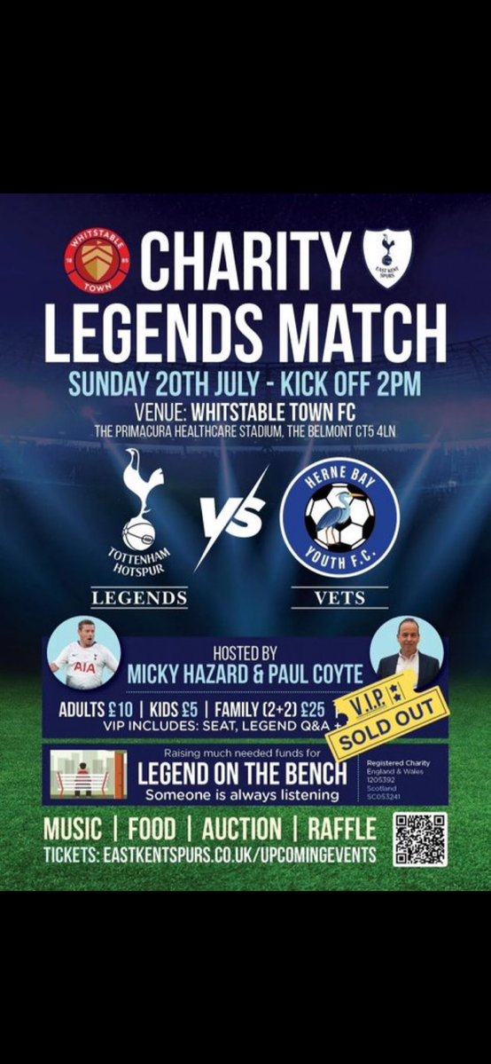 No1THFCProgs's tweet image. See some of you later today - this will be a great day. I’ll be at this event with a large selection of signed and framed Tottenham programmes to be re homed. All proceeds donated to @Legend_on_Bench @EastKentSpurs 🤞🏻weather