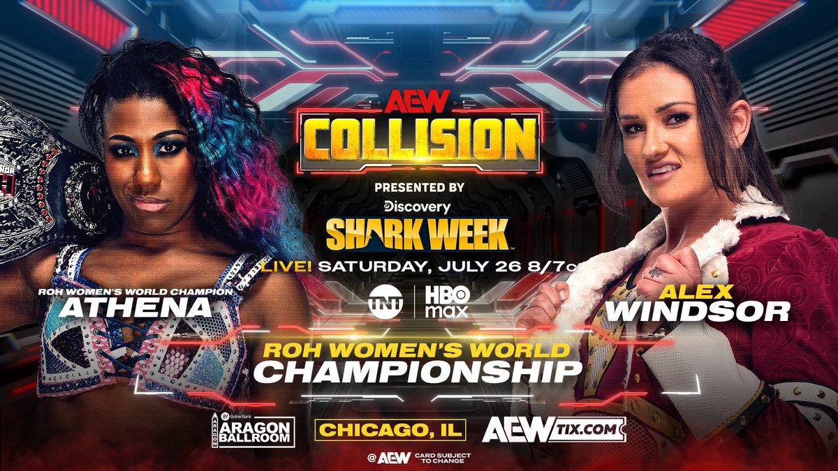 TonyKhan's tweet image. #AEWCollision
8pm ET/7pm CT
TNT + HBO Max
Next Saturday, 7/26
ROH Women's World Title
Athena vs Alex Windsor
After @HailWindsor’s win tonight, she was disrespected by @AthenaPalmer_FG!
They’ll collide in a rematch of their classic Global Wars Australia title bout
NEXT SATURDAY!