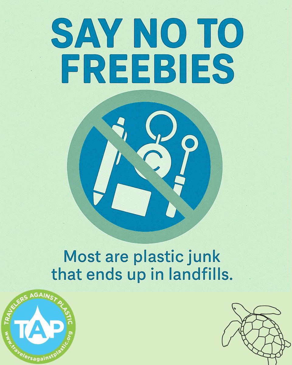 TAPcampaign's tweet image. Tip #22: Say no to freebies!
🚫 Most are cheap plastic junk that breaks, clutters your space, and ends up in landfills. Skip it and save the planet (and your junk drawer).
#PlasticFreeJuly #ZeroWaste