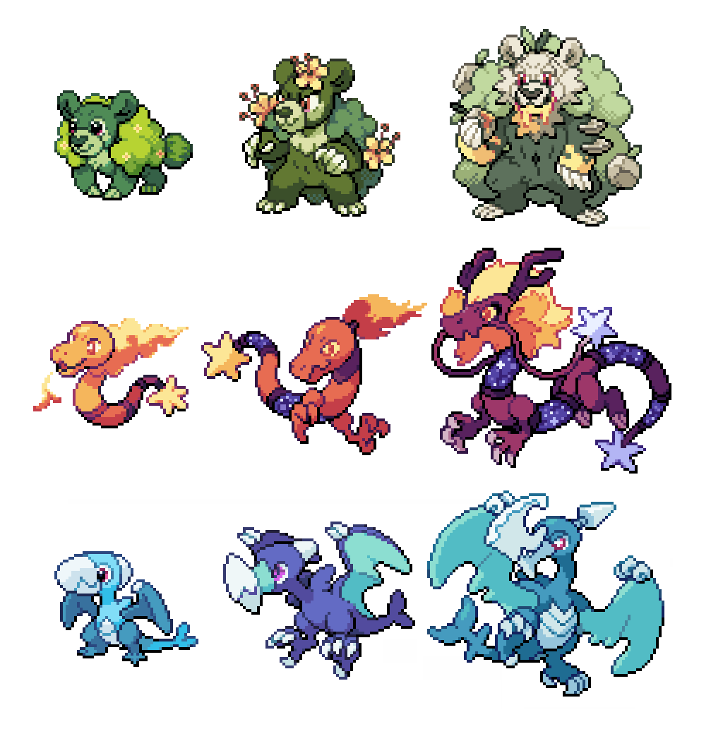 AutumnRaptor1's tweet image. #fakemon #Fakemonsprites #Pokemon #pixelart
a look at some sprites of the starter fakemon from my two Fakedex Projects! let me know which ones you'd choose!