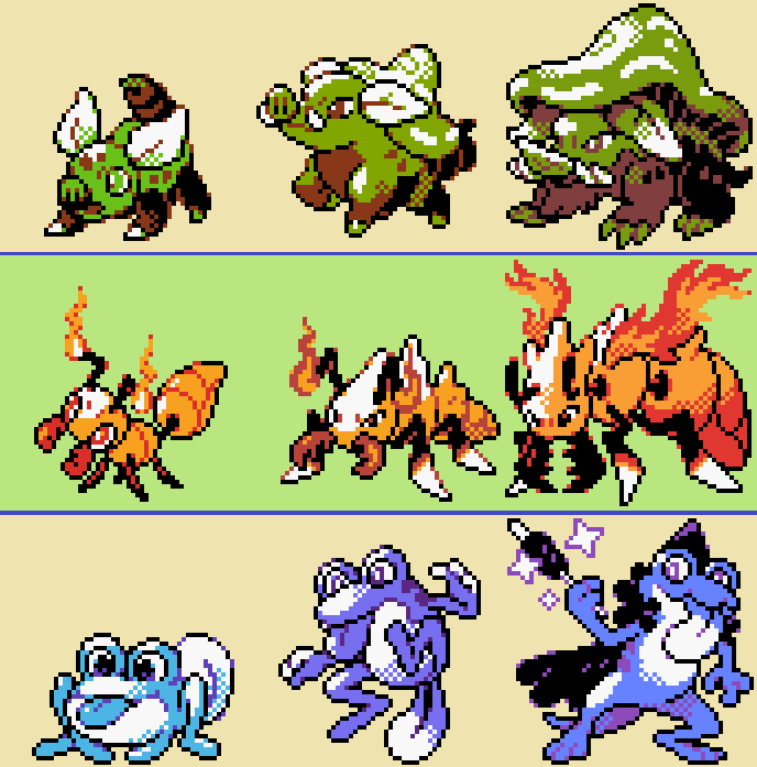 AutumnRaptor1's tweet image. #fakemon #Fakemonsprites #Pokemon #pixelart
a look at some sprites of the starter fakemon from my two Fakedex Projects! let me know which ones you'd choose!