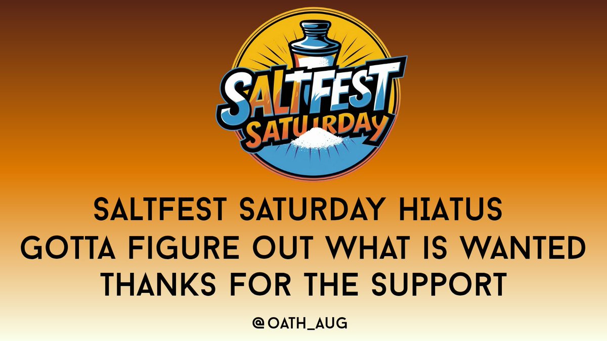 Oath_AUG's tweet image. Going on a hiatus untill I figure out what is wanted.
I changed days and time slot and no one shows up.
If nothing works maybe it's not meant to be.