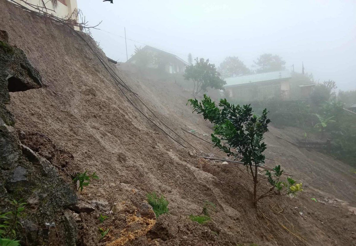 A landslide at the Dalican National High School campus in Bontoc, Mountain Province on Saturday (July 19, 2025). Education authorities have been informed of the incident, according to the Bontoc MDRRM. Bontoc remains on red alert status as monsoon rains continue. | Liza T. Agoot;