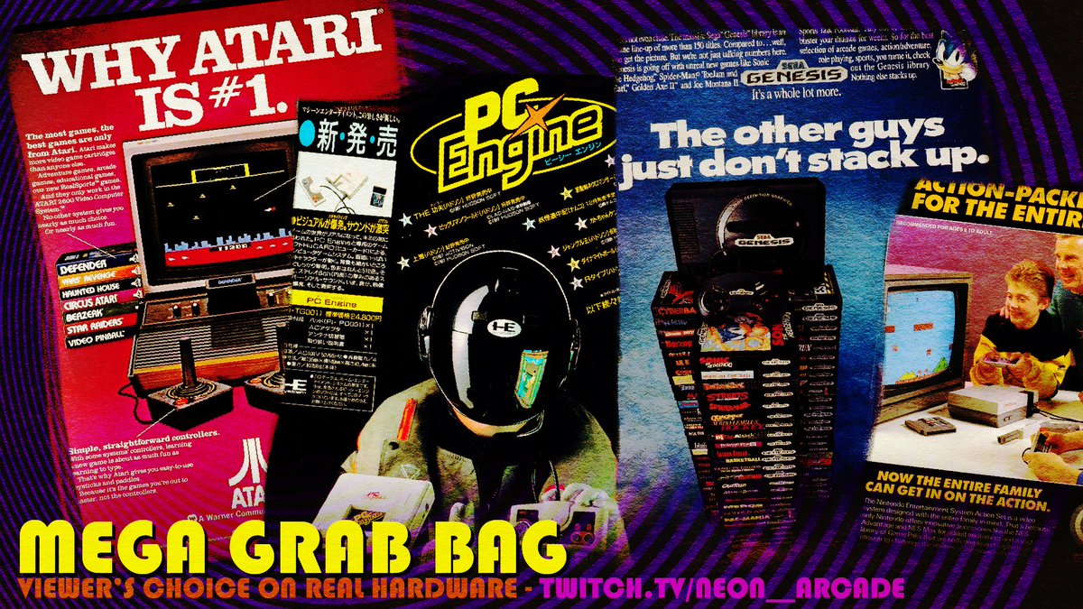 neonarcadegrant's tweet image. I'm live on Twitch with a viewer's choice stream on real hardware. Got something terrible you want me to play? Maybe something awesome? Either way, get in here and pick some games - twitch/neon_arcade