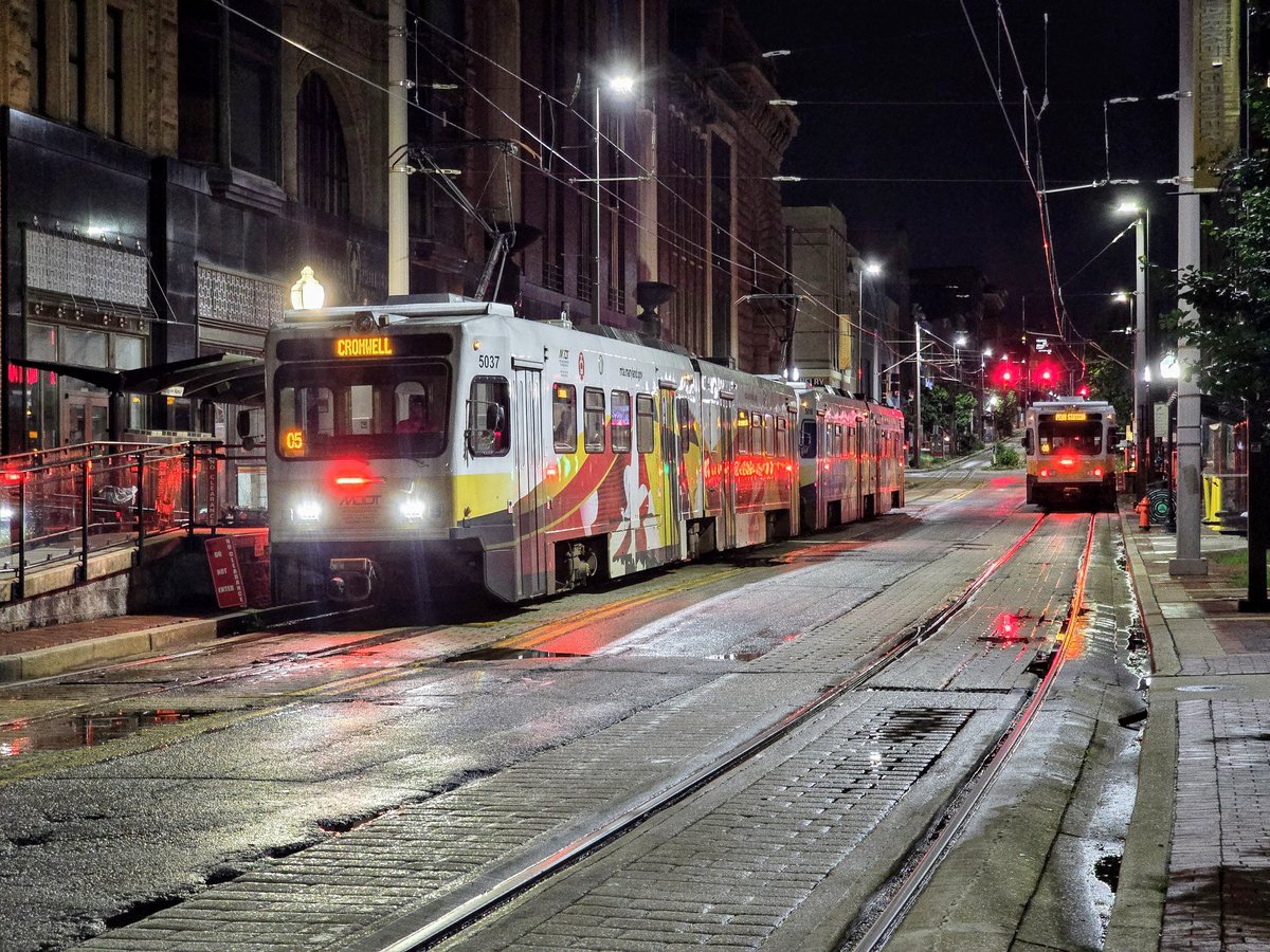 Baltimore Light Rail night action. 
<a href="/mtamaryland/">MTA Maryland</a>