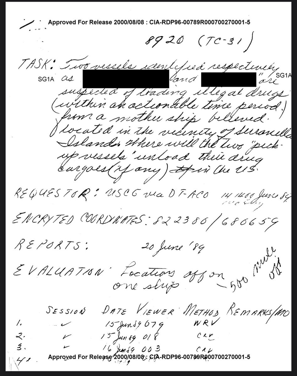realannapaulina's tweet image. Wild find from declassified Stargate program on CIA website.  USCG asks for help locating ship running drugs.