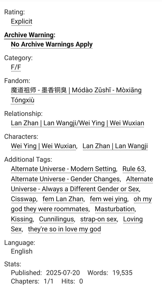 craftyTrickster's tweet photo. Insert Title Here (Is that a pickup line?)
explicit | #wangxian | 19.5k

genderbend / cisswap / fem wangxian

📖modern au
📖roommates to lovers
📖baihe author wwx
📖helpful research assistant lwj 
📖the 'research' is having sex

(link below) https://t.co/yoW223zmse