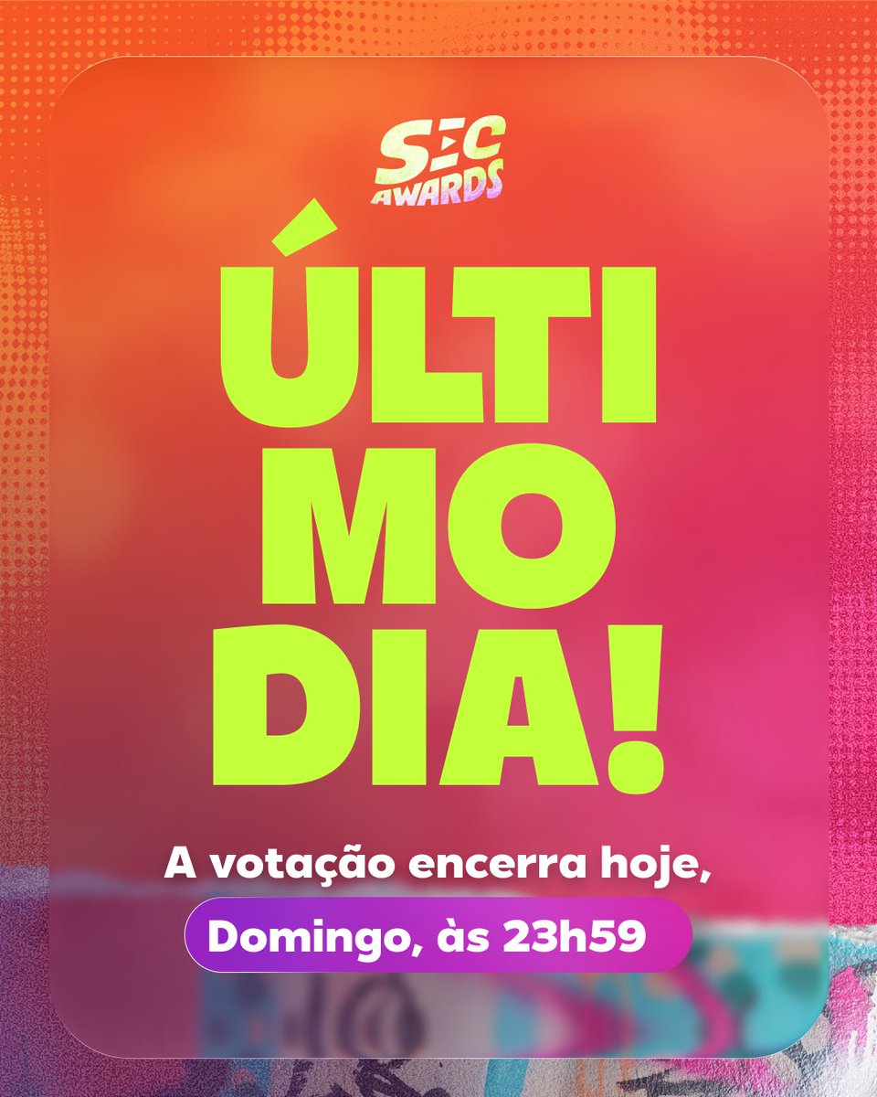 secawards's tweet photo. 🚨⌛ A votação do #SECAwards 2025 encerra hoje,
às 23h59.
Aproveite os últimos momentos para votar:
https://t.co/mkgTj2P1Qp https://t.co/nmRqtAygU3